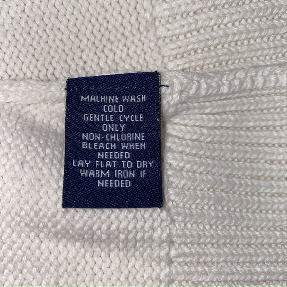 XL Chaps Ralph Lauren Knit Shawl Collar Buckle 3/4 Sleeve Pullover Sweater White - Picture 6 of 6